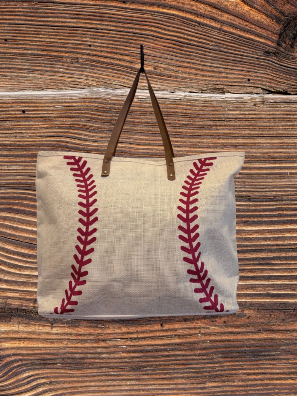 Large, Stylish, Jute, Baseball Tote Bag - use at the ballpark or for groceries!